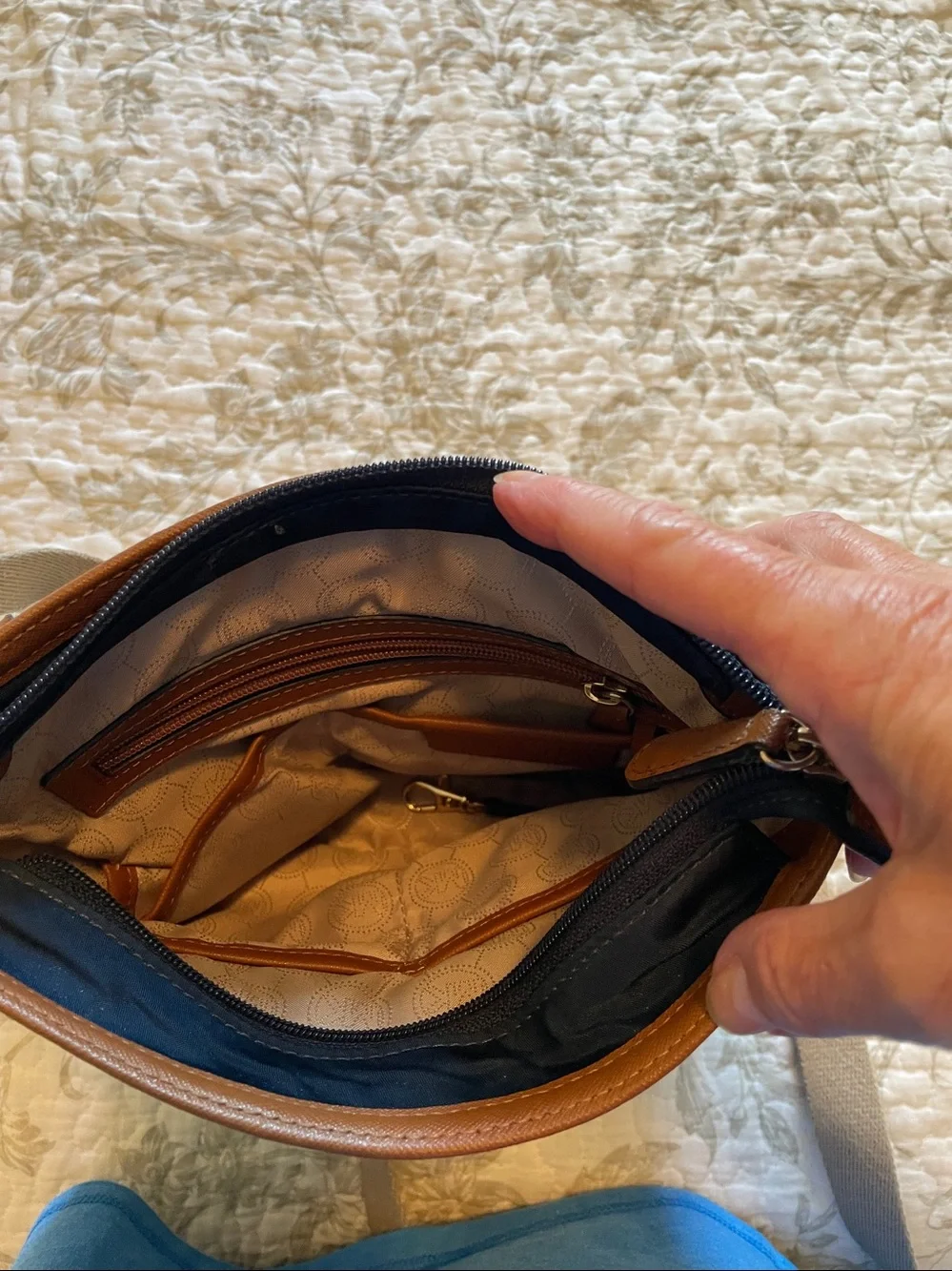 Michael Kors Navy and Brown Crossbody Messenger Bag